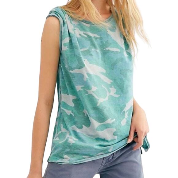 Free People Tourist Tee Camo Print XS Green Soft Short Sleeve Oversized Casual - Picture 8 of 8